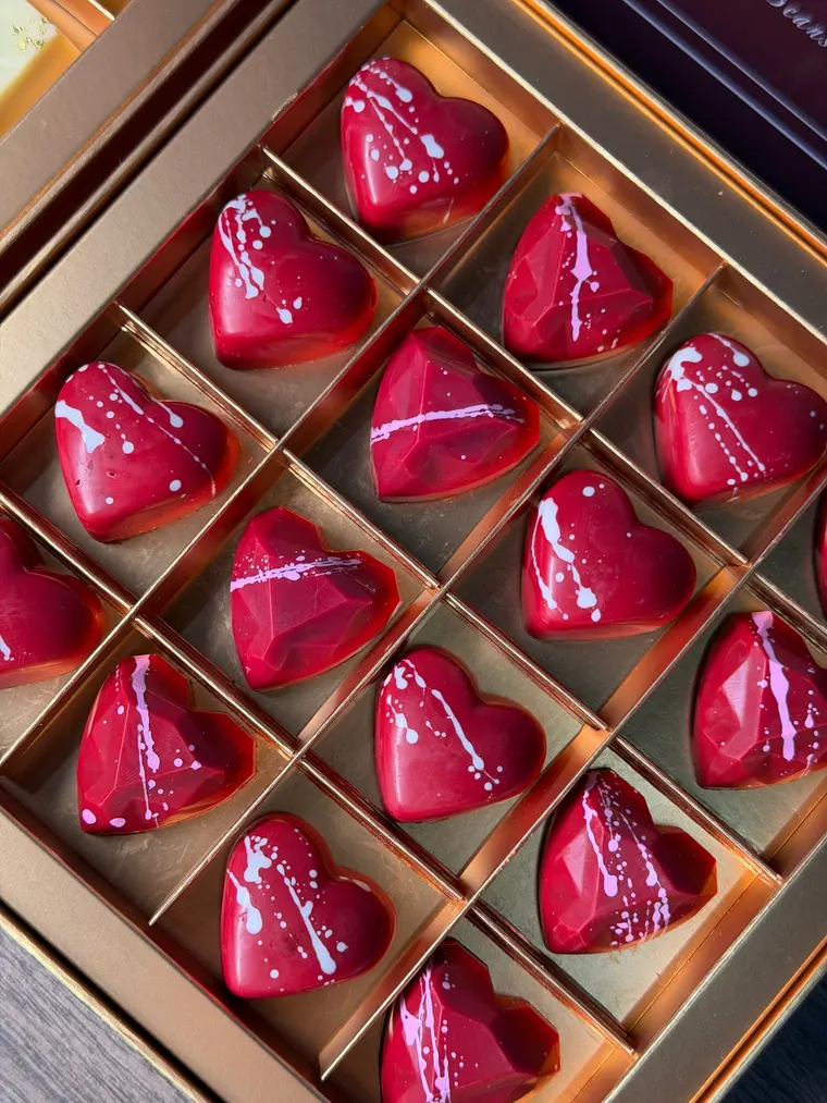Heart-shaped Artisan Chocolates in Elegant Box